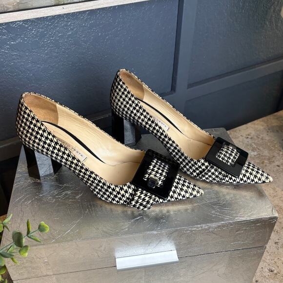 Roberto Festa Vintage Suede Houndstooth Octagon Heel Point Toe Buckle 36 1/2 (6) - Picture 1 of 8
